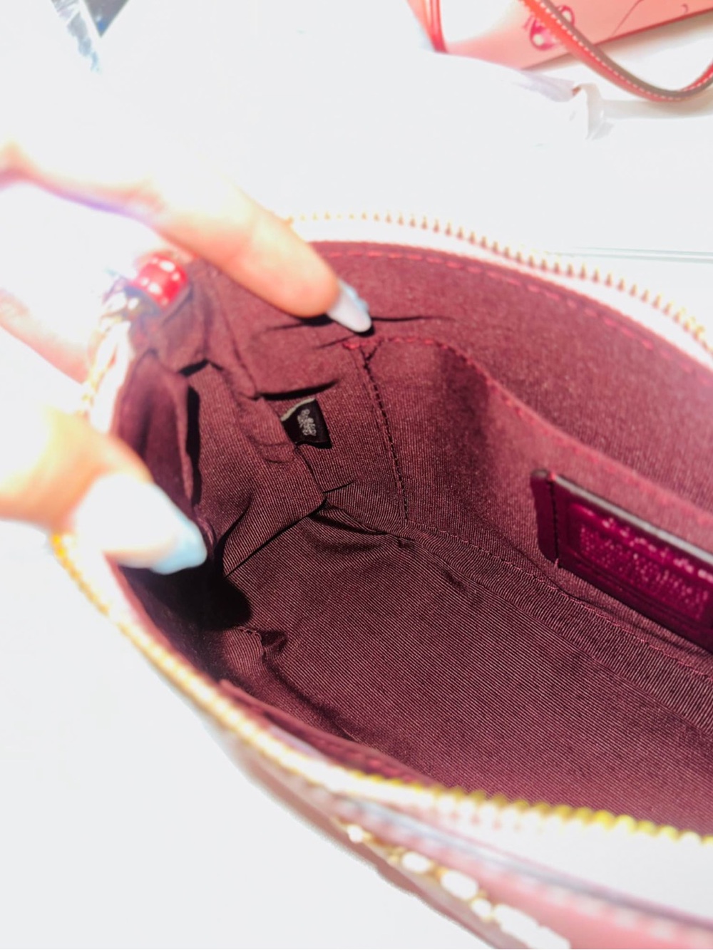 COACH Pink Cherry-Print Shoulder Bag with Red Trim - Picture 6 of 6